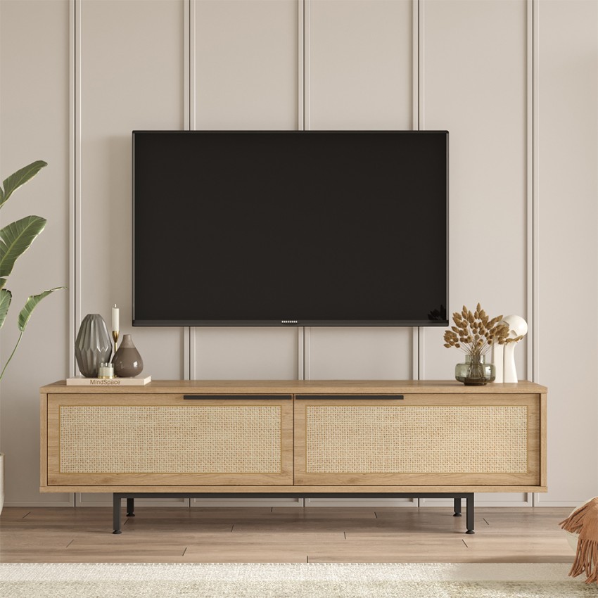  Bayeaux: TV-Schrank aus Holz mit 2 Türen in Rattan-Optik 
