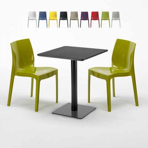 Schwarz Tisch Quadratisch 60x60 cm mit 2 Bunten Stühlen Ice Licorice