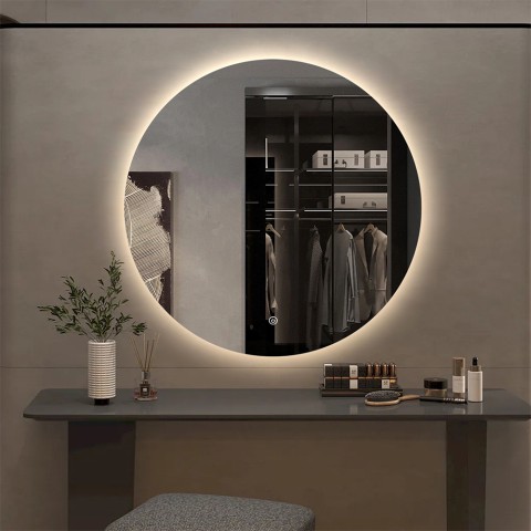 Badezimmerspiegel rund 70cm Design beleuchtete LED-Lichter Rotorua L Aktion