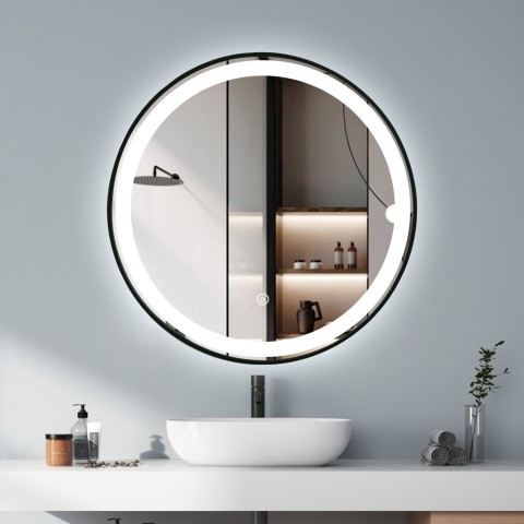 Badezimmerspiegel Design rund 70cm beleuchteter Rahmen Smidmur L Aktion