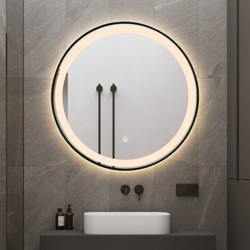 Badezimmerspiegel LED rund 80cm beleuchtet mit Schwarzem Rahmen Smidmur XL Aktion Badezimmerspiegel LED rund 80cm beleuchtet mit Schwarzem Rahmen Smidmur XL Aktion