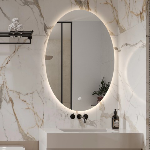 Ovaler Badezimmerspiegel 60x80cm mit hinterleuchteten LED-Leuchten Sodin L Aktion