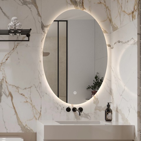 Ovaler Badezimmerspiegel 60x80cm mit hinterleuchteten LED-Lichtern Sodin L Aktion