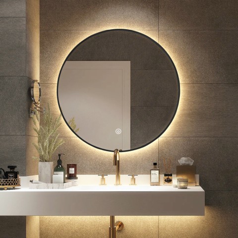 Spiegel Badezimmer LED rund 70cm beleuchtet Schwarzrahmen Laugarv L Aktion
