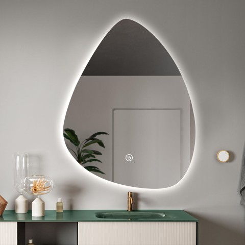 Badezimmerspiegel mit LED-Hintergrundbeleuchtung im Tropfendesign 70x90cm Vmidur XL Aktion