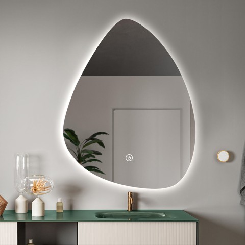 Beleuchteter LED-Badezimmerspiegel Design tropfenförmig 70x90cm Vmidur XL Aktion