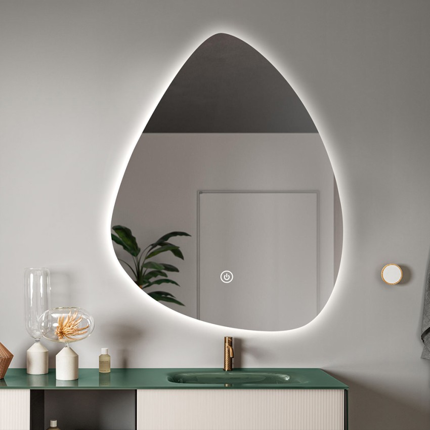 Beleuchteter LED-Badezimmerspiegel Design tropfenförmig 70x90cm Vmidur XL Aktion