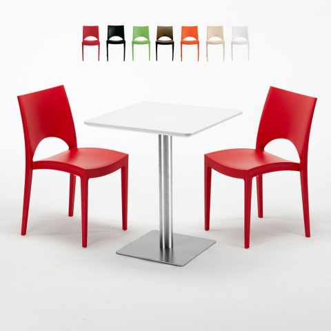 Tisch Quadratisch Weiß Tischplatte 60x60 mit 2 Bunten Stühlen Paris Hazelnut
