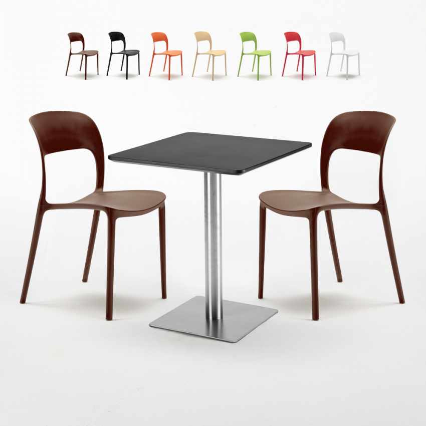 Schwarz Tisch Quadratisch 60x60 mit Stahlfuß Bunte Stühle Restaurant Pistachio Rabatte Schwarz Tisch Quadratisch 60x60 mit Stahlfuß Bunte Stühle Restaurant Pistachio Rabatte