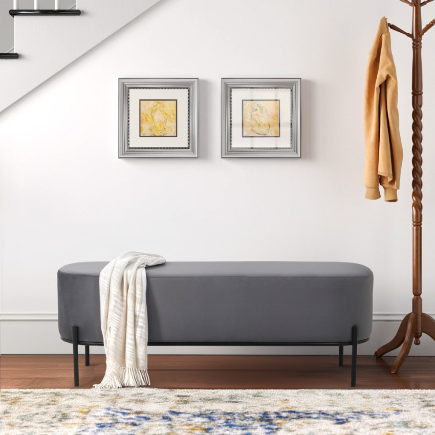   Monet: Fußhocker Bamk Eingang Design aus Stoff Samt grau 