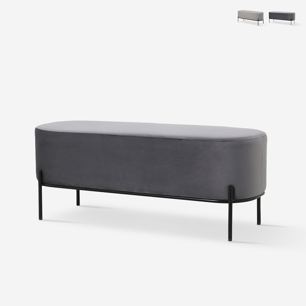 Pouf Fussbank Sitzbank Eingangsbereich Design aus grauem Samtstoff Monet