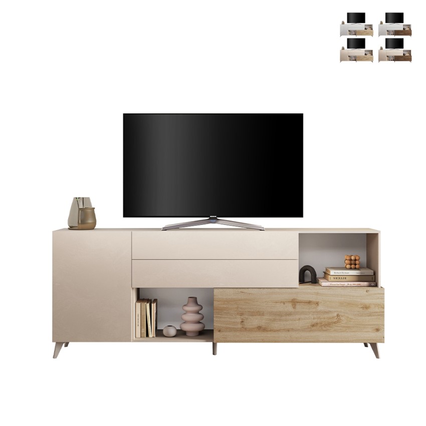 Modernes Küchen Sideboard Wohnzimmer weißes Holz 2 Türen Schubladen Maditha Angebot