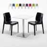 Tisch Quadratisch Weiß Tischplatte 60x60 mit 2 Bunten Stühlen Ice Hazelnut Rabatte