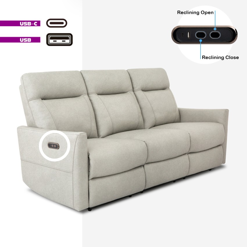 Sofa 3-Sitzer Relax Elektrisch Verstellbar 2 USB Aus Kunstleder Jovit
