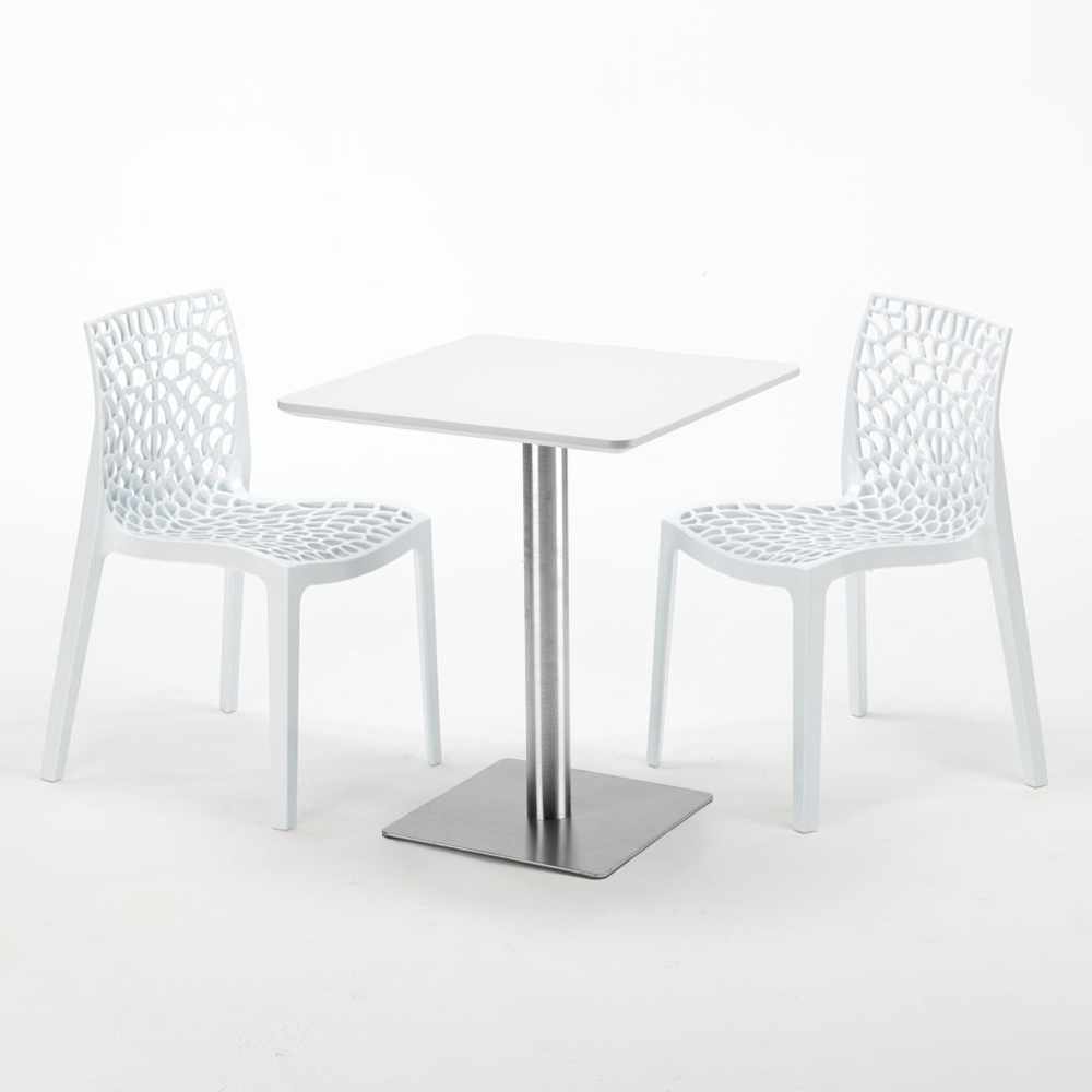 Tisch Quadratisch Weiß Tischplatte 60x60 mit 2 Bunten Stühlen GRUVYER
