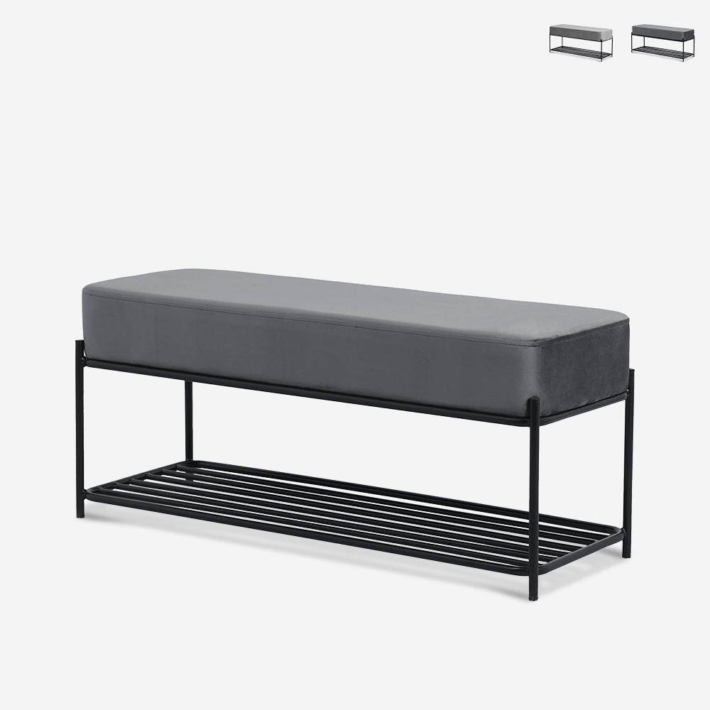 Sitzbank Schuhregal Eingang modernes Design Schwarz Samt Grau Degas