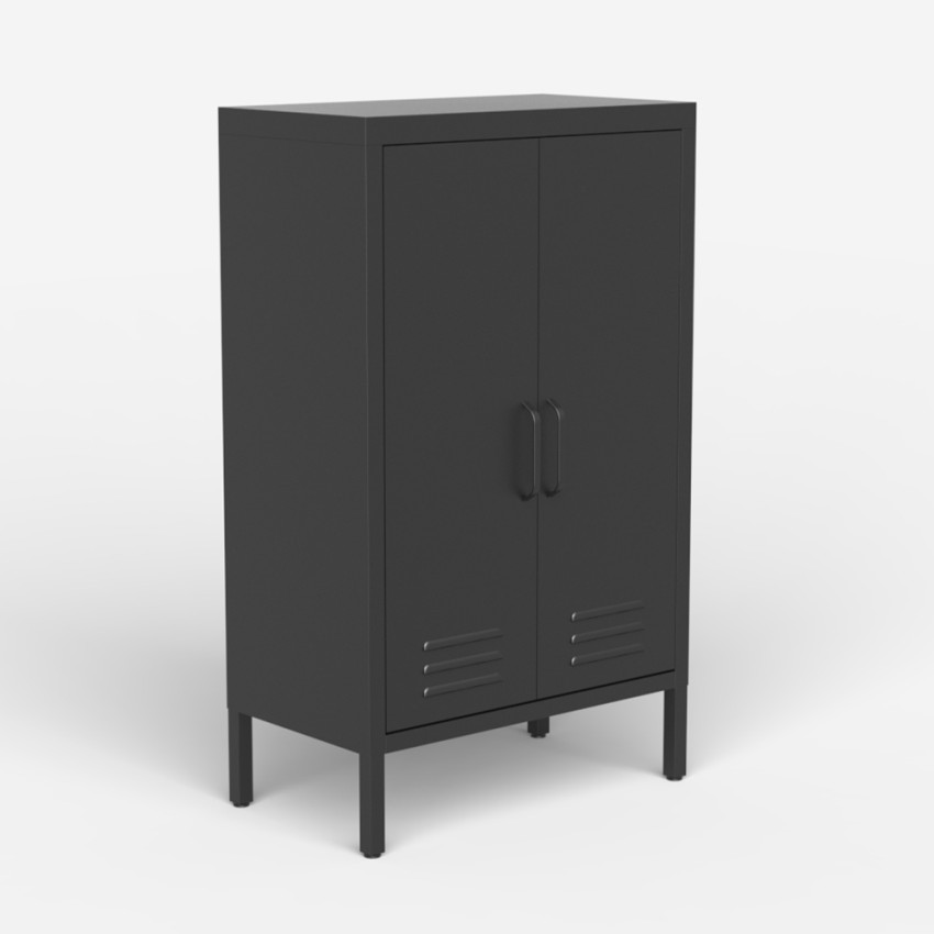 Schwarzer Metallschrank für Büro 2 Türen im industriellen Stil 65x36x105cm Colima