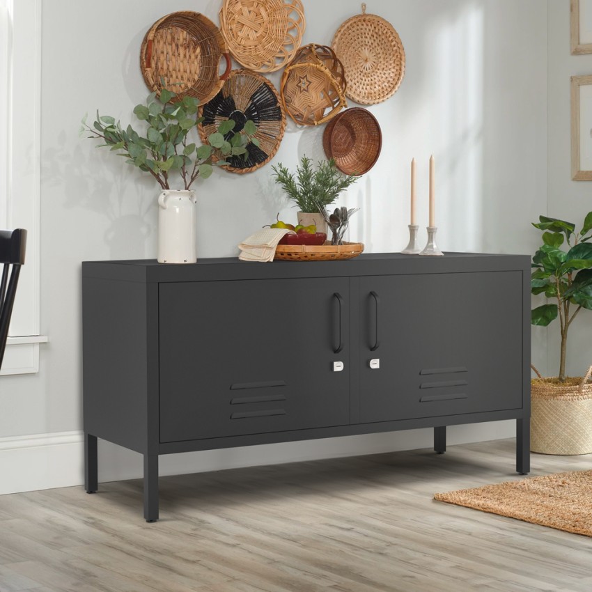 TV-Schrank Industrieller Stil Metall Schwarz 2 Türen 115x40x60cm Tronador