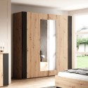 Schrank 2 schiebetüren Spiegel holz eiche schwarz 200x64x213 Cadoc Aktion
