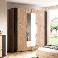 Schrank 2 schiebetüren Spiegel holz eiche schwarz 200x64x213 Cadoc Aktion