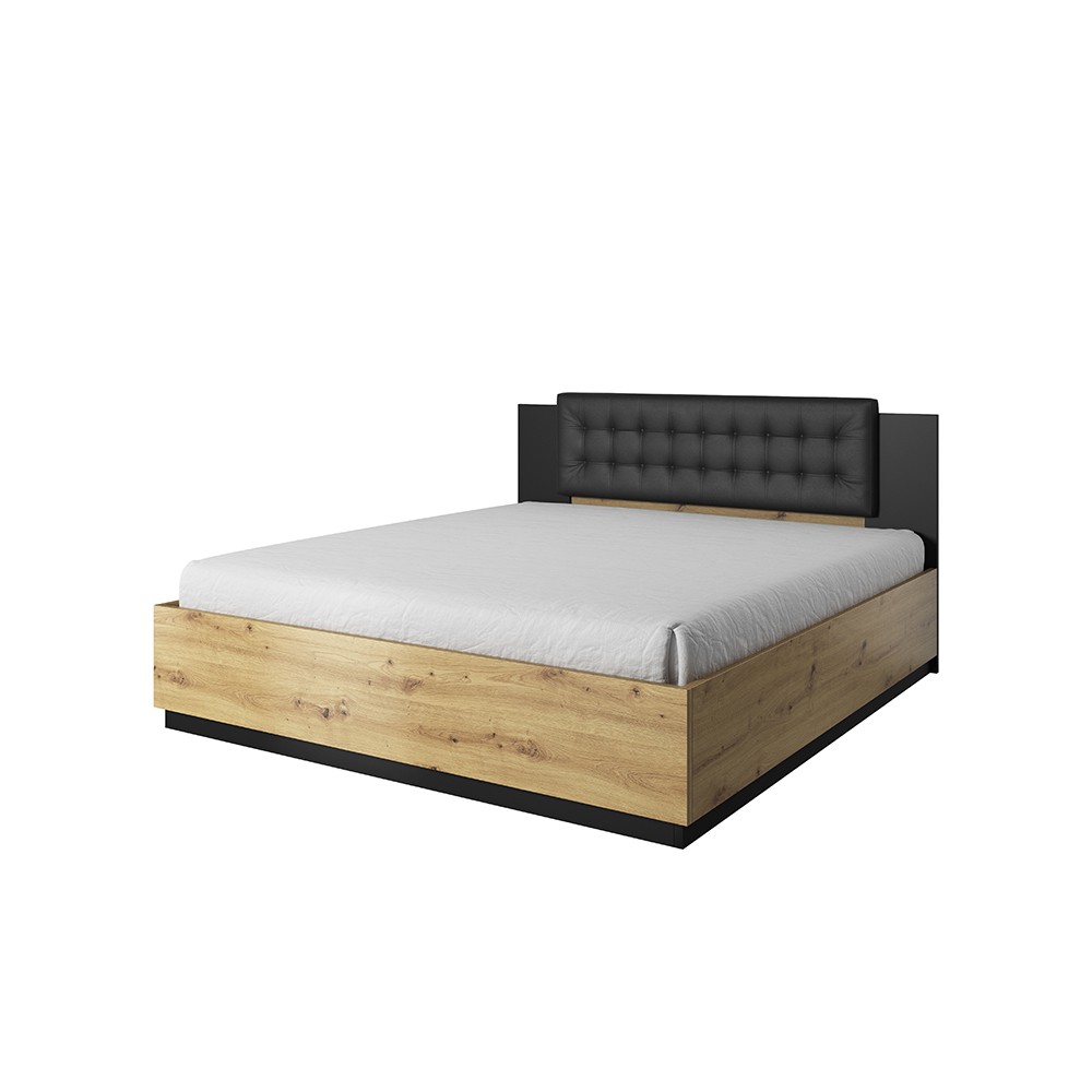 Schwarzes Eichenholz 140x200cm Französisches Bett mit Staukasten Seuvard