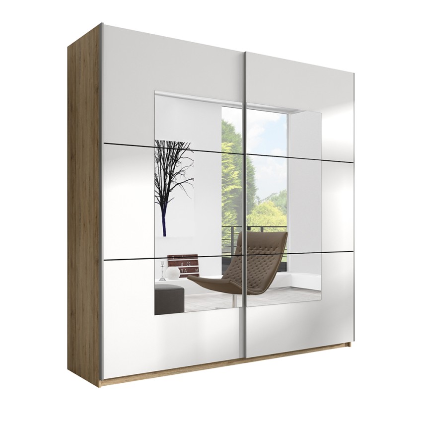 Kleiderschrank 2 Türen weiß Schiebespiegel Holz 180x60x210cm Elaisa Aktion Kleiderschrank 2 Türen weiß Schiebespiegel Holz 180x60x210cm Elaisa Aktion