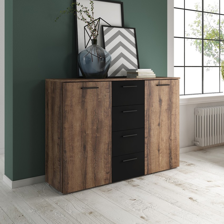 Schlafzimmer Kommode 2 Türen 4 Schubladen Holz schwarz Ertras Aktion Schlafzimmer Kommode 2 Türen 4 Schubladen Holz schwarz Ertras Aktion