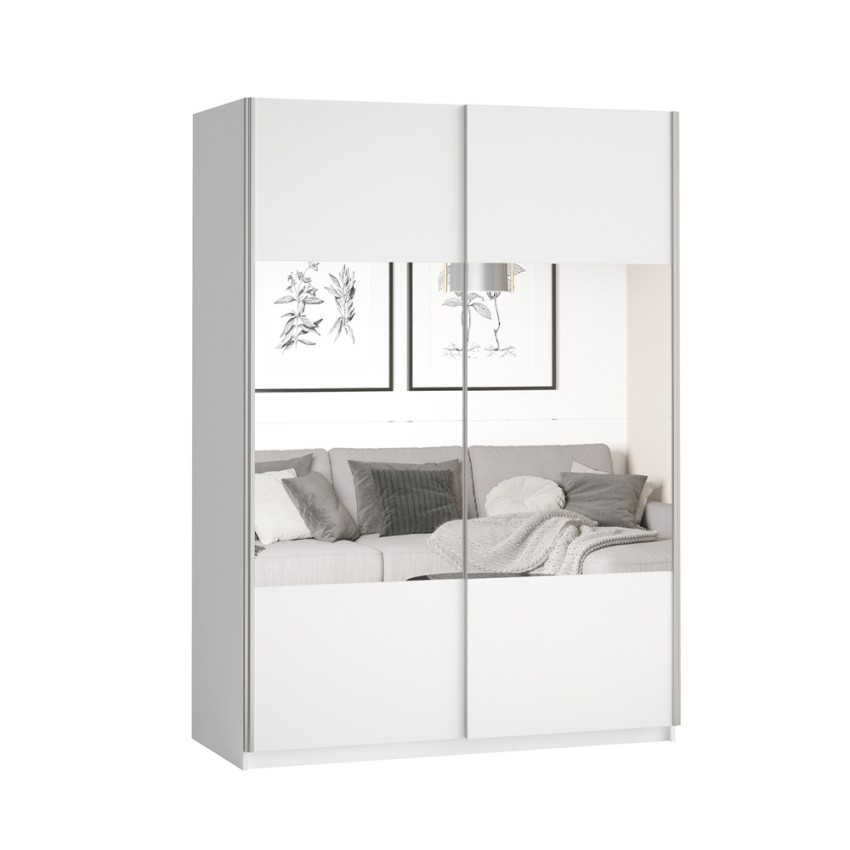 Weißer Schlafzimmerschrank mit Spiegelschiebetüren 120x61x210 Many Aktion