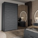 Kleiderschrank Schiebetüren Spiegel 220x61x210 Eiche dunkel Wamin Verkauf
