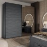 Kleiderschrank Schiebetüren Spiegel 220x61x210 Eiche dunkel Wamin Verkauf