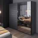 Kleiderschrank Schiebetüren Spiegel 220x61x210 Eiche dunkel Wamin Sales