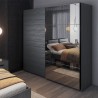 Kleiderschrank Schiebetüren Spiegel 220x61x210 Eiche dunkel Wamin Sales