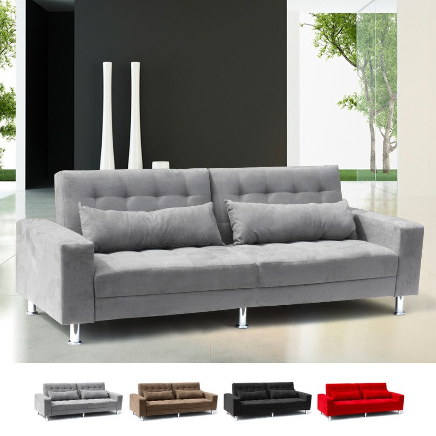 Sofabett 2 3 Sitzer mit verstellbarer Rückseite und Kissen doppel Quarzo pronto letto
