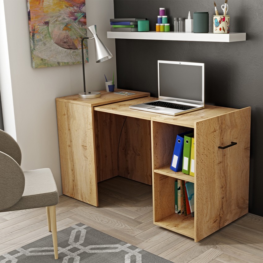 Platzsparender ausziehbarer Bürotisch aus Eichenholz Estevo