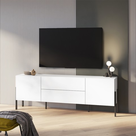 Modernes Design Wohnzimmer TV-Ständer weiß 2 Türen 2 Schubladen Kaveh Aktion