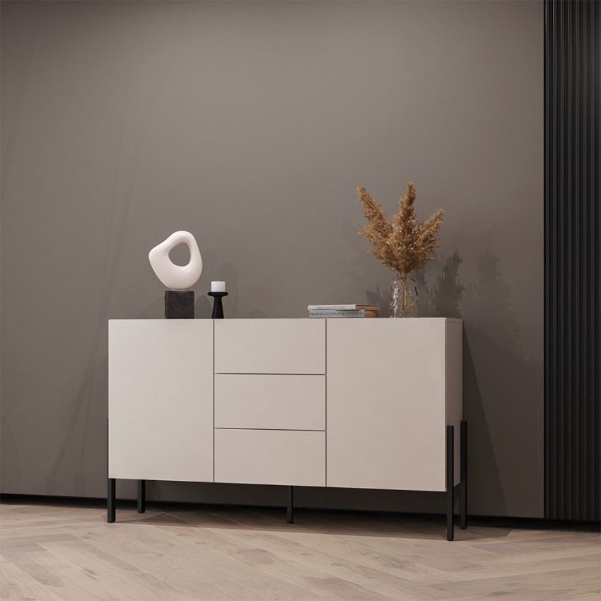 Moderne Küchenanrichte 3 Schubladen 2 Türen beige 154x40x89cm Autrey Aktion