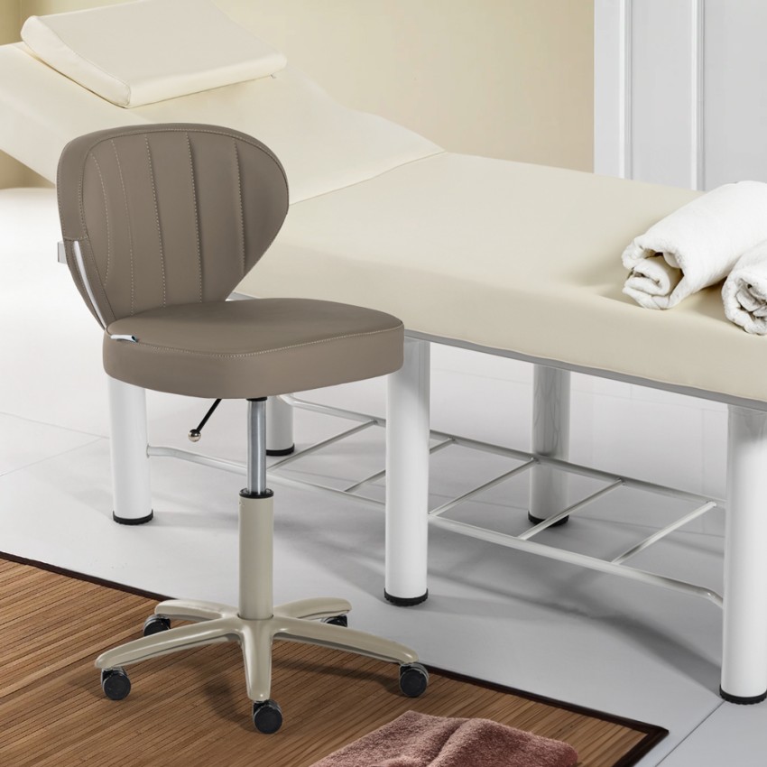 Verstellbarer Hocker mit Rollen und Rückenlehne für Kosmetikerin Büro Rezeption Akiko