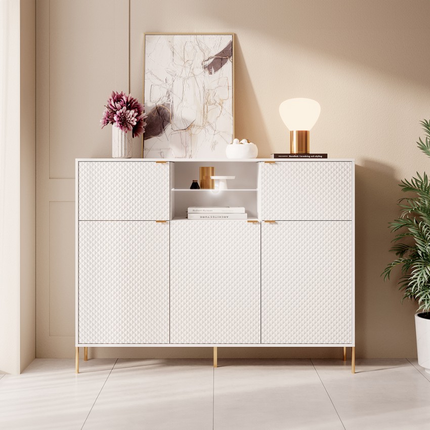 Hohe Anrichte moderne Anrichte Küche Wohnzimmer weiß golden Breteny