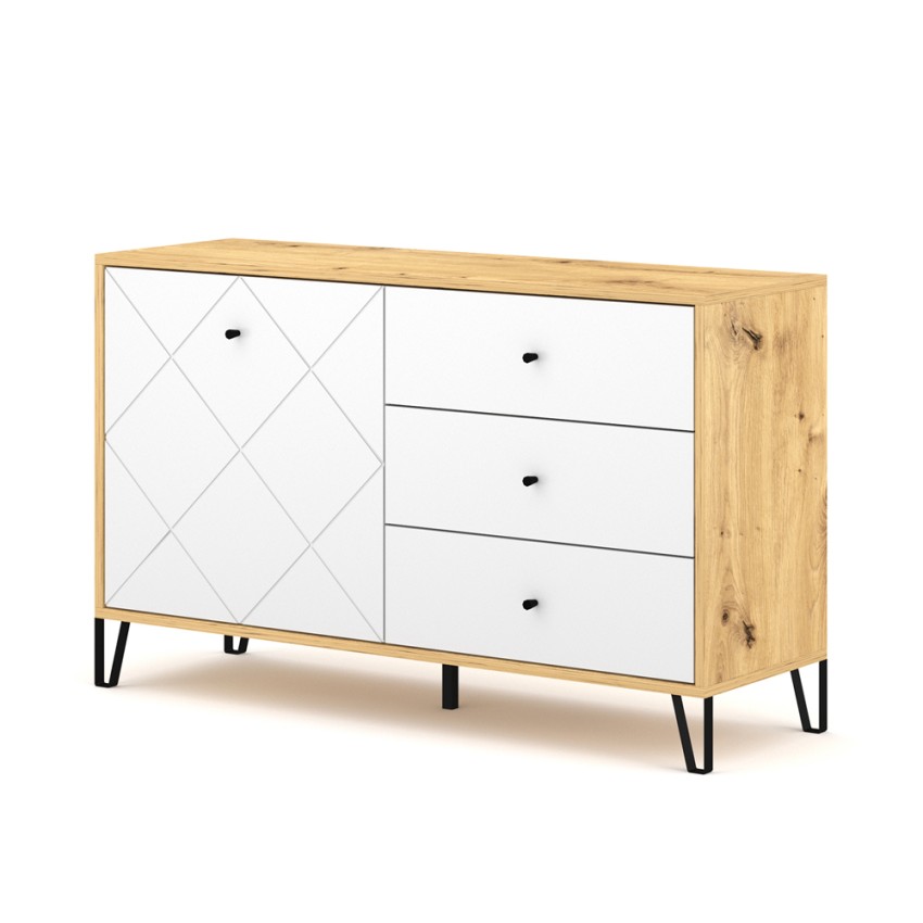 Moderne Küchenanrichte 120cm Holz Eiche Tür 3 Schubladen weiß Gwen Aktion Moderne Küchenanrichte 120cm Holz Eiche Tür 3 Schubladen weiß Gwen Aktion