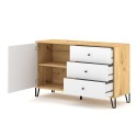 Moderne Küchenanrichte 120cm Holz Eiche Tür 3 Schubladen weiß Gwen Sales