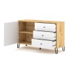 Moderne Küchenanrichte 120cm Holz Eiche Tür 3 Schubladen weiß Gwen Sales