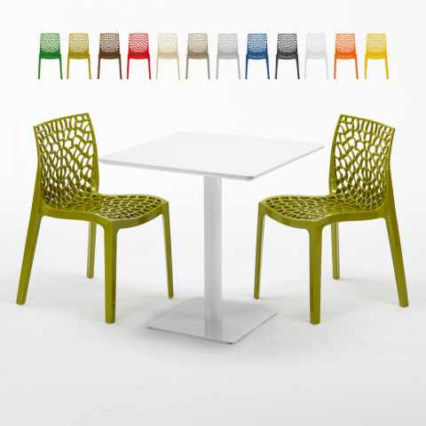 Weiß Tisch Quadratisch 70x70 cm mit 2 Bunten Stühlen Gruvyer Meringue Aktion
