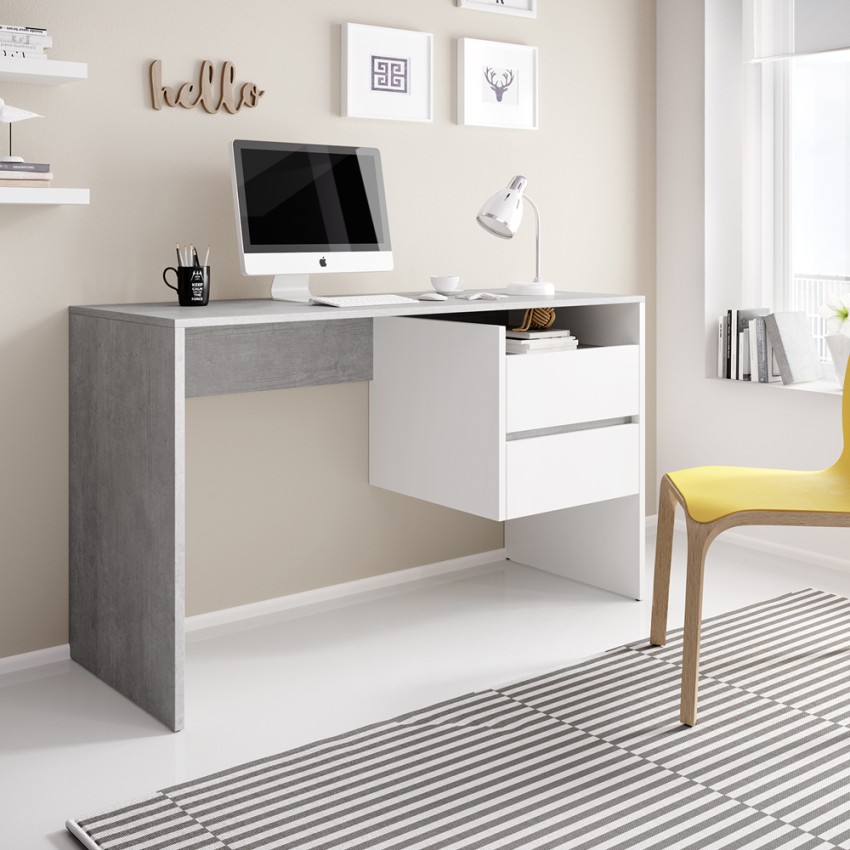 Design Bürotisch mit 2 Schubladen weiß modern grau Riley Aktion Design Bürotisch mit 2 Schubladen weiß modern grau Riley Aktion
