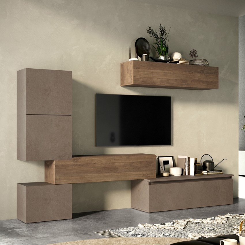 Moderne TV-Wohnwand hängende Möbel Holz grau schwarz Infinity 16 Aktion Moderne TV-Wohnwand hängende Möbel Holz grau schwarz Infinity 16 Aktion