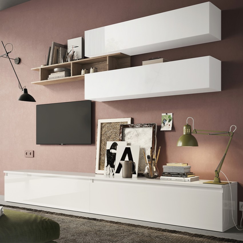 Moderne Wohnwand Weiß TV-Möbel Regal Infinity 21 Aktion