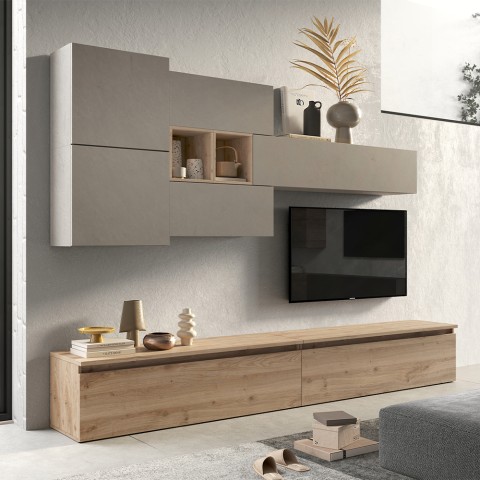 Moderne Holz-Wohnwand mit hängendem TV-Schrank Infinity 24 Aktion
