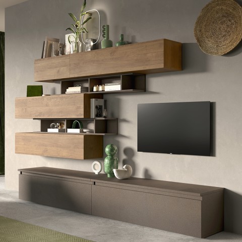 Wohnwand mit TV-Regalen aus Holz, hängende Möbel Infinity 26 Aktion