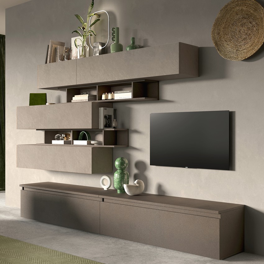 Wohnwand mit TV-Regalen aus Holz, hängende Möbel Infinity 26 Verkauf