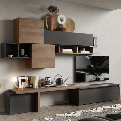 Moderne Wohnwand TV mit Hängeregal Möbel Infinity 28 Aktion