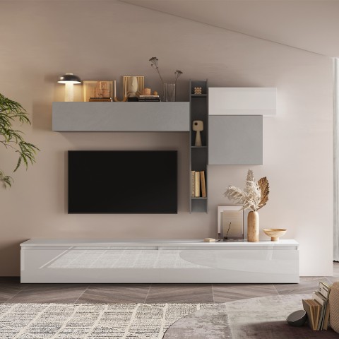 Moderne weiße graue TV-Wand Infinity 29 - Hängende Möbel Aktion